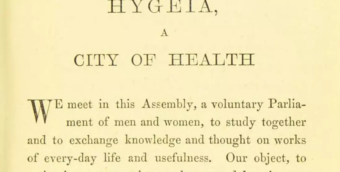 First page from the book of Hygenia A City of Health 